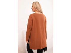 Dámská blůza Plus Size asymetrická s dlouhým rukávem tmavě camelová 2