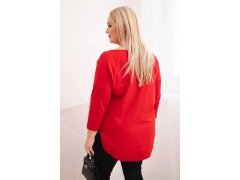 Dámská bavlněná blůza Plus Size s výstřihem do V a ohrnutým rukávem červená 2