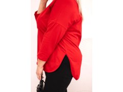 Dámská bavlněná blůza Plus Size s výstřihem do V a ohrnutým rukávem červená 3
