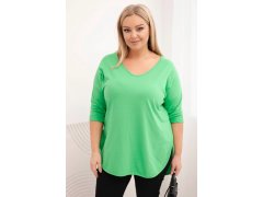 Dámská bavlněná blůza Plus Size s výstřihem do V a ohrnutým rukávem světle zelená 1