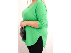 Dámská bavlněná blůza Plus Size s výstřihem do V a ohrnutým rukávem světle zelená 3