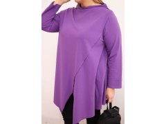 Dámská bavlněná blůza Plus Size asymetrická s ohrnovaným rukávem fialová 3
