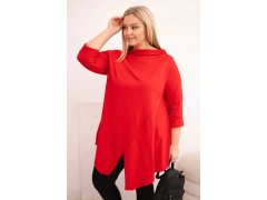 Dámská bavlněná blůza Plus Size asymetrická s&nbsp;ohrnutým rukávem červená 1
