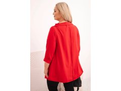 Dámská bavlněná blůza Plus Size asymetrická s&nbsp;ohrnutým rukávem červená 2