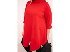 Dámská bavlněná blůza Plus Size asymetrická s&nbsp;ohrnutým rukávem červená 3