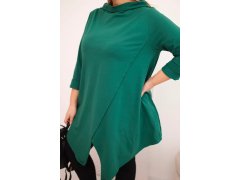 Dámská bavlněná blůza Plus Size asymetrická s&nbsp;ohrnovacím rukávem tmavě zelená 3