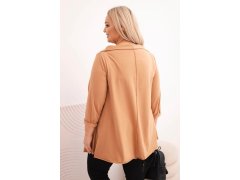 Dámská bavlněná blůza Plus Size asymetrická s ohrnutým rukávem jasně camelová 2