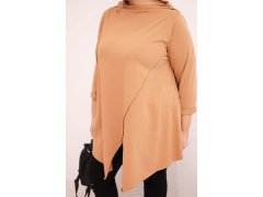 Dámská bavlněná blůza Plus Size asymetrická s ohrnutým rukávem jasně camelová 3