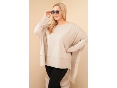 Dámská tunika Plus Size z bavlny s asymetrickým lemem béžová 1