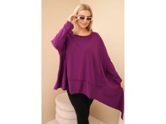 Dámská tunika Plus Size z bavlny s asymetrickým spodním lemem tmavě fialová 1
