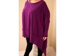 Dámská tunika Plus Size z bavlny s asymetrickým spodním lemem tmavě fialová 3