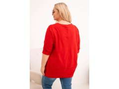 Dámská blůza Plus Size z bavlny s ozdobnými knoflíky a ohrnutými rukávy červená 2