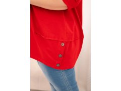 Dámská blůza Plus Size z bavlny s ozdobnými knoflíky a ohrnutými rukávy červená 3