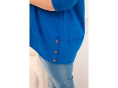 Dámská blůza Plus Size z bavlny s ozdobnými knoflíky a ohrnutými rukávy chabrová 3