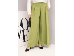 Dámské bavlněné kalhoty Plus Size s&nbsp;širokým střihem a&nbsp;volným střihem pistáciové 1