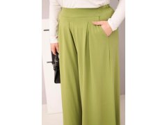 Dámské bavlněné kalhoty Plus Size s&nbsp;širokým střihem a&nbsp;volným střihem pistáciové 3