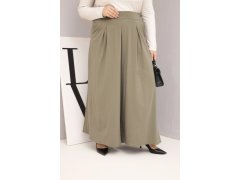 Dámské bavlněné kalhoty Plus Size s&nbsp;širokými nohavicemi a&nbsp;volným střihem khaki 1