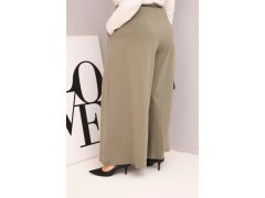 Dámské bavlněné kalhoty Plus Size s&nbsp;širokými nohavicemi a&nbsp;volným střihem khaki 2