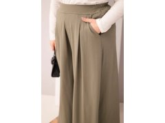 Dámské bavlněné kalhoty Plus Size s&nbsp;širokými nohavicemi a&nbsp;volným střihem khaki 3