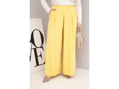 Dámské bavlněné kalhoty Plus Size s&nbsp;širokým střihem a&nbsp;volným střihem žluté 1
