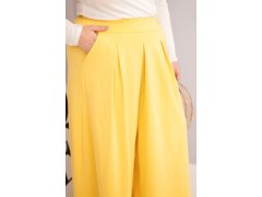 Dámské bavlněné kalhoty Plus Size s&nbsp;širokým střihem a&nbsp;volným střihem žluté 3