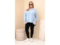 Dámská košile Plus Size bavlněná s ohrnovaným rukávem a leopardím pruhem modrá 1