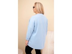Dámská košile Plus Size bavlněná s ohrnovaným rukávem a leopardím pruhem modrá 2