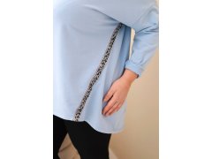 Dámská košile Plus Size bavlněná s ohrnovaným rukávem a leopardím pruhem modrá 3
