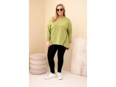 Dámská blůza Plus Size bavlněná s ohrnutým rukávem a lampasem v leopardím vzoru olivová 1