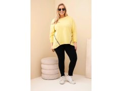 Dámská blůza Plus Size bavlněná s&nbsp;ohrnovacími rukávy a&nbsp;lampasem v&nbsp;leopardím vzoru žlutý 1