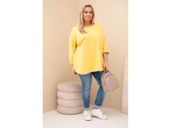 Dámská blůza Plus Size s bavlnou, kapsou a ohrnovacími rukávy žlutá 1