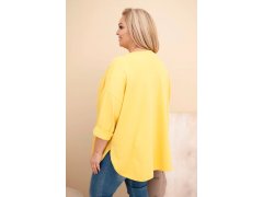 Dámská blůza Plus Size s bavlnou, kapsou a ohrnovacími rukávy žlutá 2
