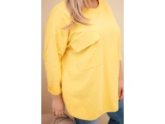 Dámská blůza Plus Size s bavlnou, kapsou a ohrnovacími rukávy žlutá 3