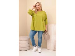 Dámská blůza Plus Size s bavlnou, kapsou a ohrnutým rukávem olivová 1