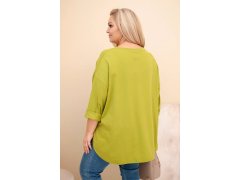 Dámská blůza Plus Size s bavlnou, kapsou a ohrnutým rukávem olivová 2