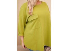 Dámská blůza Plus Size s bavlnou, kapsou a ohrnutým rukávem olivová 3