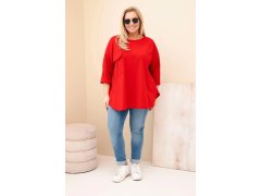 Dámská blůza Plus Size s bavlnou, kapsou a ohrnutým rukávem červená 1