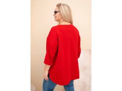 Dámská blůza Plus Size s bavlnou, kapsou a ohrnutým rukávem červená 2