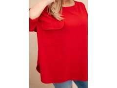 Dámská blůza Plus Size s bavlnou, kapsou a ohrnutým rukávem červená 3
