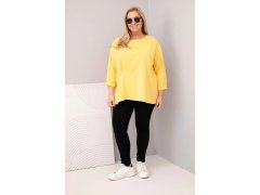 Dámská blůza plus size s bavlnou a dlouhým rukávem a nařasením žlutá 1