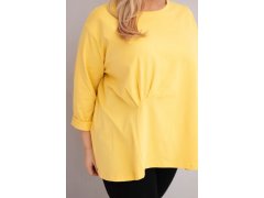 Dámská blůza plus size s bavlnou a dlouhým rukávem a nařasením žlutá 3