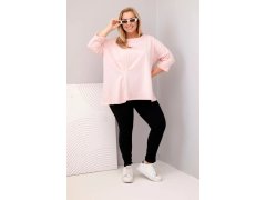 Dámská blůza plus size s bavlnou a dlouhým rukávem a nařasením pudrově růžová 1
