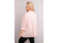 Dámská blůza plus size s bavlnou a dlouhým rukávem a nařasením pudrově růžová 2