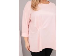 Dámská blůza plus size s bavlnou a dlouhým rukávem a nařasením pudrově růžová 3