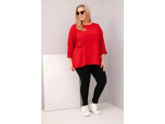 Dámská plus size blůza s bavlnou, dlouhým rukávem a řasením červená 1