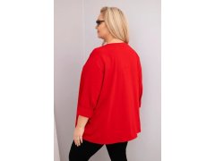 Dámská plus size blůza s bavlnou, dlouhým rukávem a řasením červená 2