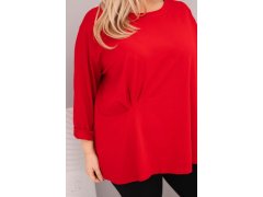Dámská plus size blůza s bavlnou, dlouhým rukávem a řasením červená 3