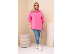 Dámská blůza Plus Size s bavlnou volného střihu s vodním výstřihem světle růžová 1