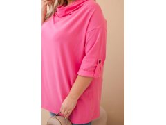 Dámská blůza Plus Size s bavlnou volného střihu s vodním výstřihem světle růžová 3