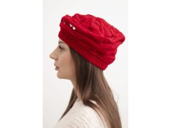 Dámská zimní čepice s&nbsp;ozdobným pletením a&nbsp;krystalky K398 červená 1
